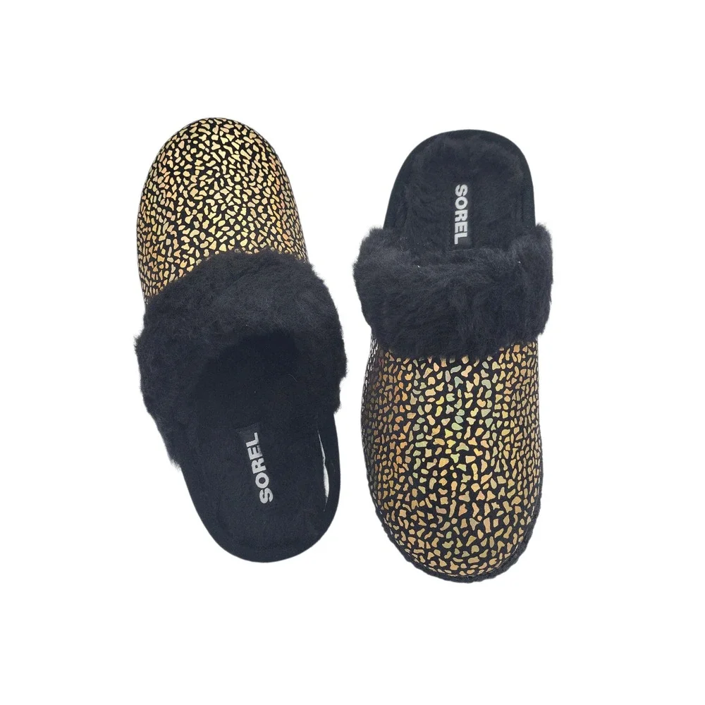 Sorel Youth Size 5 Unisex Nakiska Slide II Slippers Black Suede Faux Fur